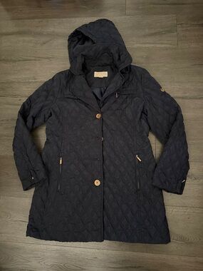 Michael Kors Quilted Hooded Coat in Navy
